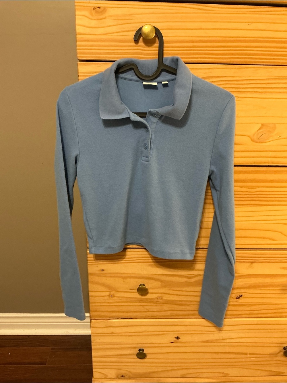🎉3 for $20🎉 Sunday Best Long Sleeve Polo Crop Top - Light Blue